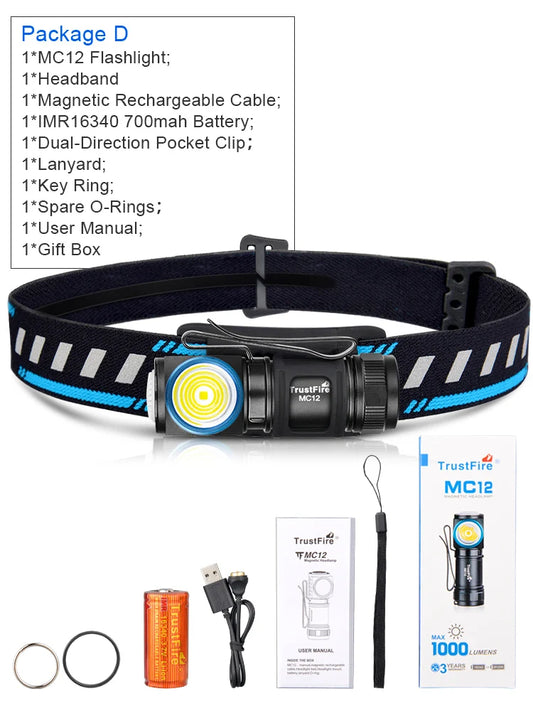 TrustFire MC12 Rechargeable LED Headlamp 1000 Lumens