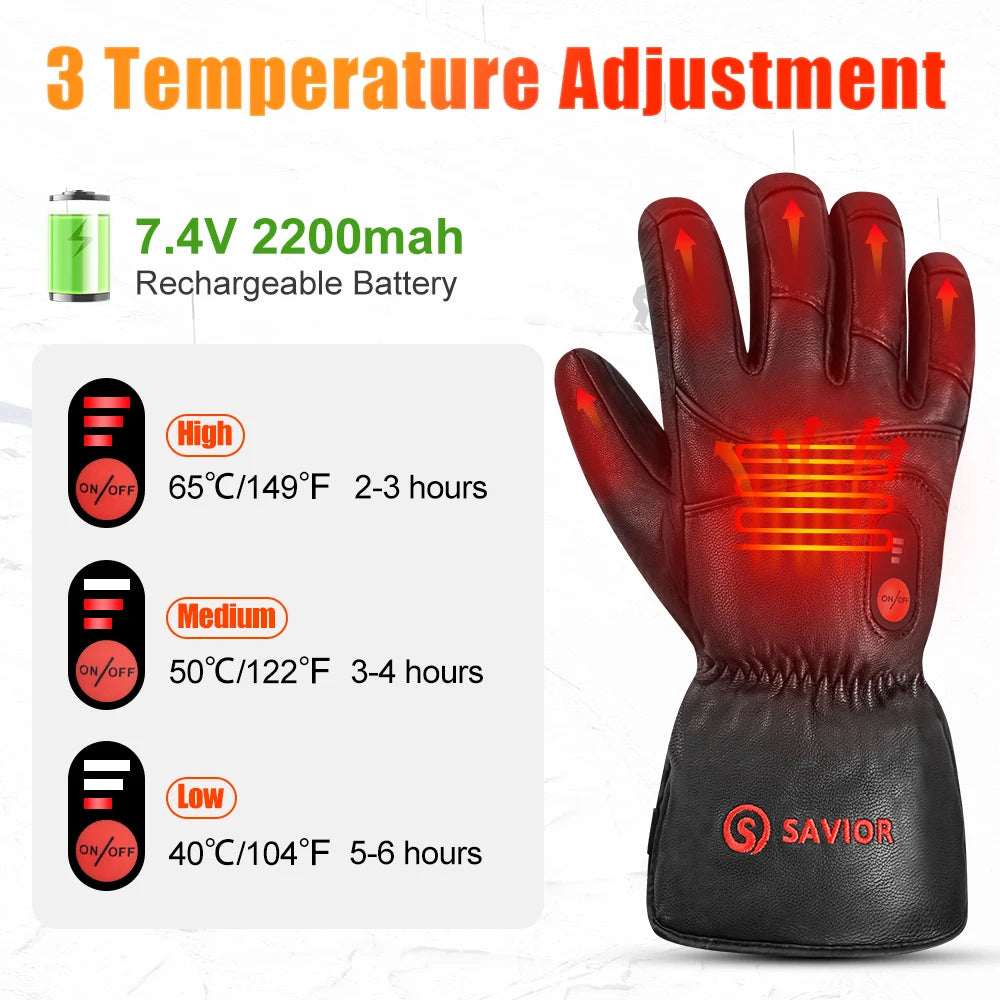 Savior Heat Heated Sheepskin Motorcycle and Outdoor Gloves