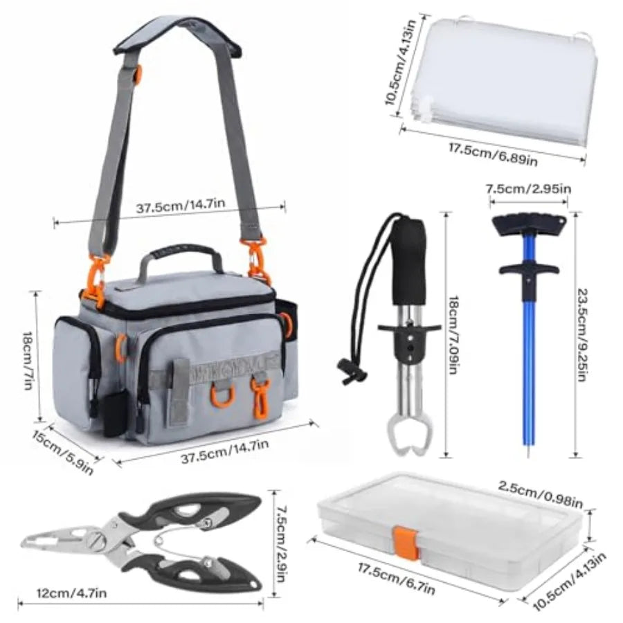 Waterproof Polyester Fishing Tackle Bag With Padded Strap And Lures