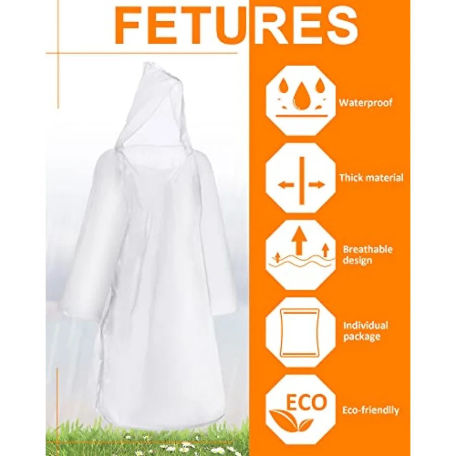 Disposable Hooded Rain Ponchos For Emergency And Travel