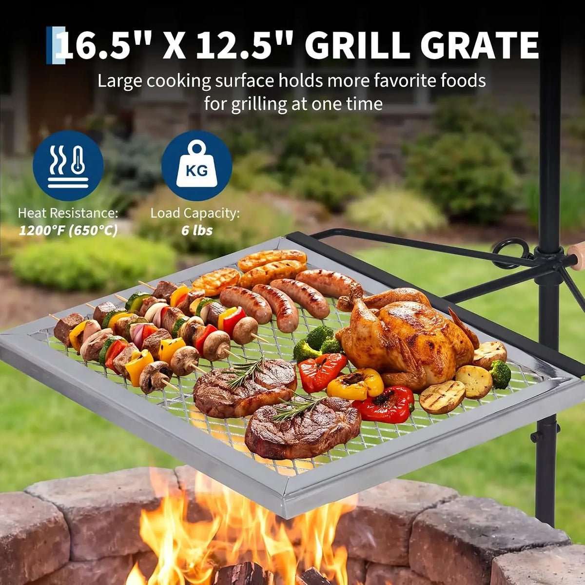 Tacleekii Swivel Campfire Grill With Adjustable Cooking Grate