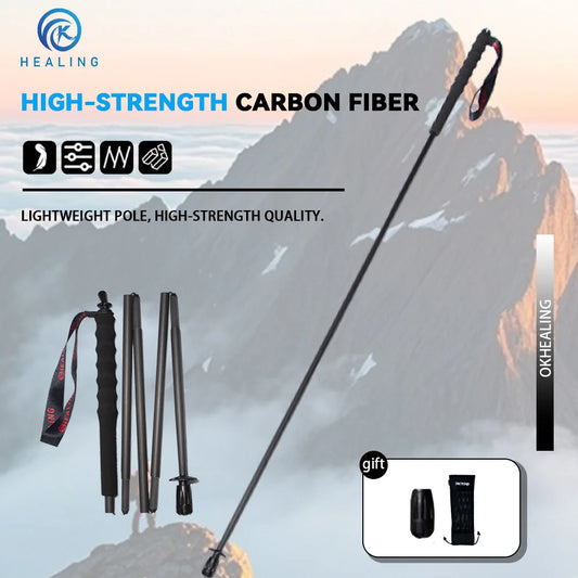 OKHEALING Foldable Carbon Fiber Trekking Poles for Hiking