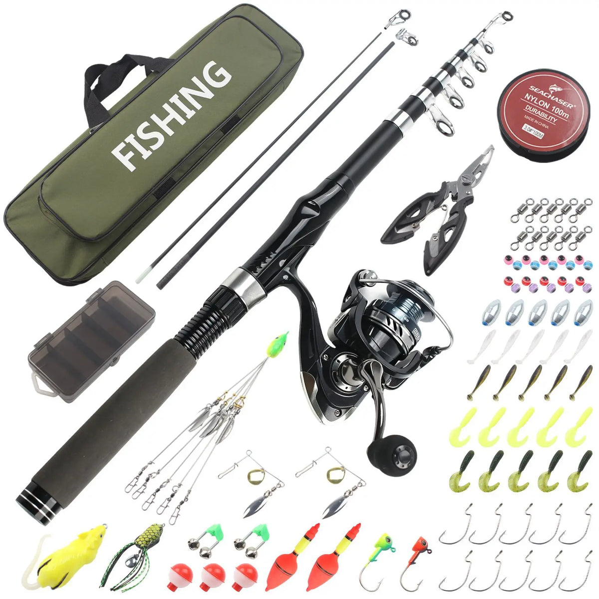 Portable Fishing Rod And Reel Combo With Tackle Kit