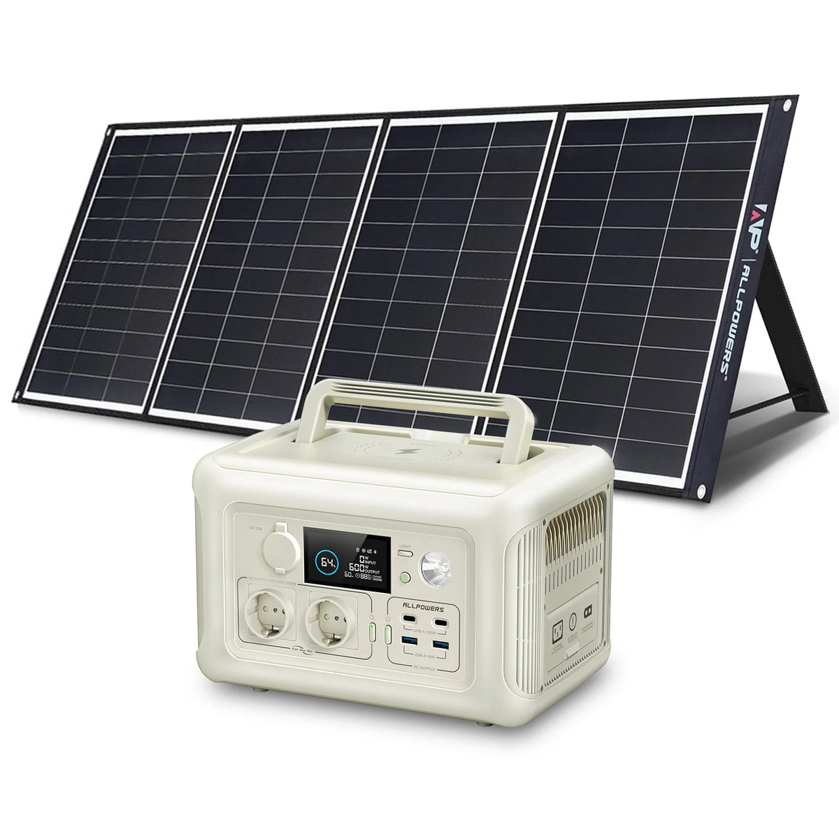 Allpowers Portable Solar Panel Kit With 600W LiFePO4 Power Station