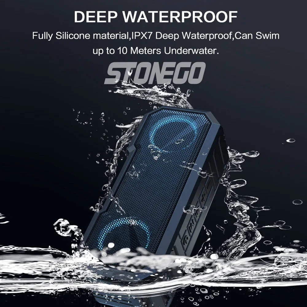 STONEGO Waterproof Bluetooth Speaker With LED Light And Stereo Bass