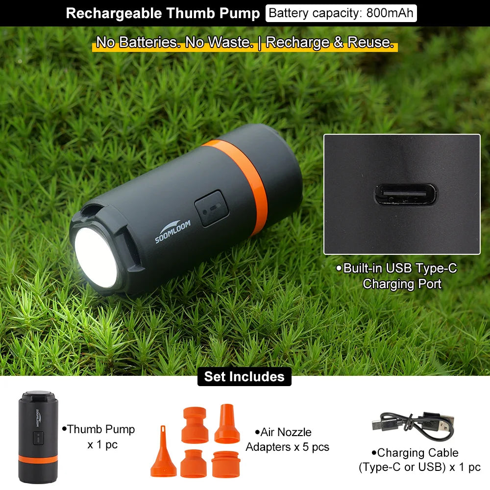 Soomloom Portable Electric Thumb Air Pump With Magnetic Flashlight