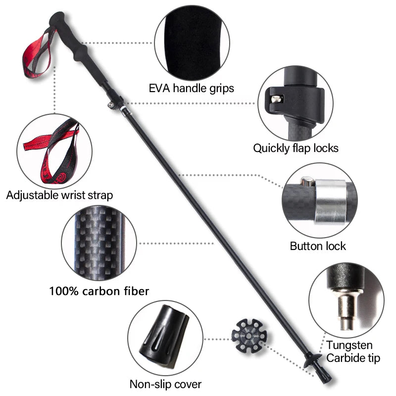 OKHEALING Carbon Fiber Folding Trekking Poles For Hiking