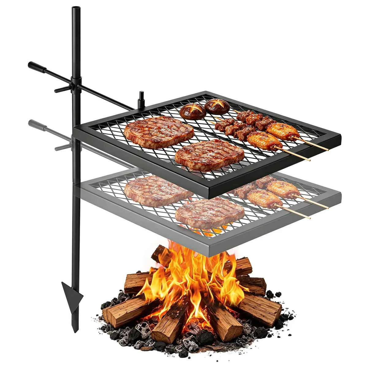 SucceBuy Portable Swivel Campfire Grill for Open Flame Cooking