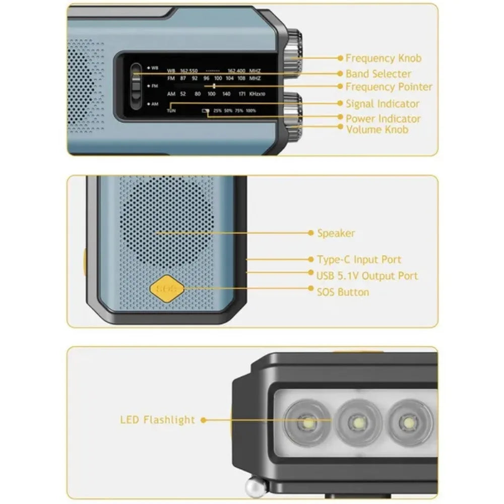 STONEGO Emergency Solar Hand Crank NOAA Weather Radio