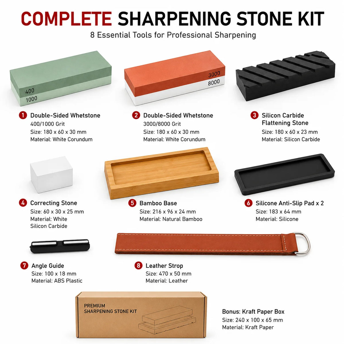 AHTOSKA Knife Sharpening Stone Kit With Strop And Angle Guide