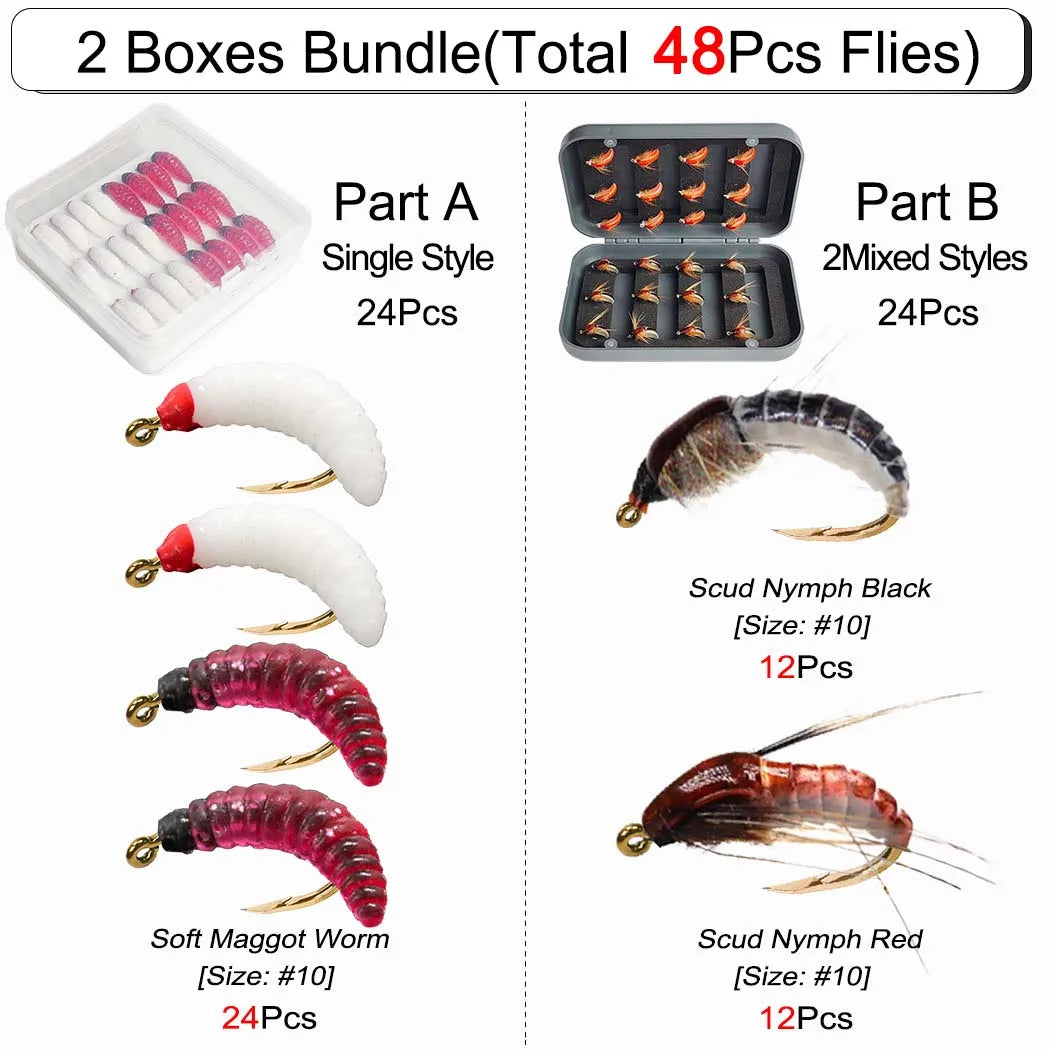 Wet Dry Fly Fishing Set With Nymphs And Two Boxes