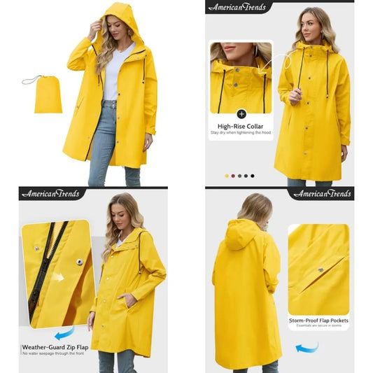 Women Packable Waterproof Hooded Rain Jacket Windbreaker