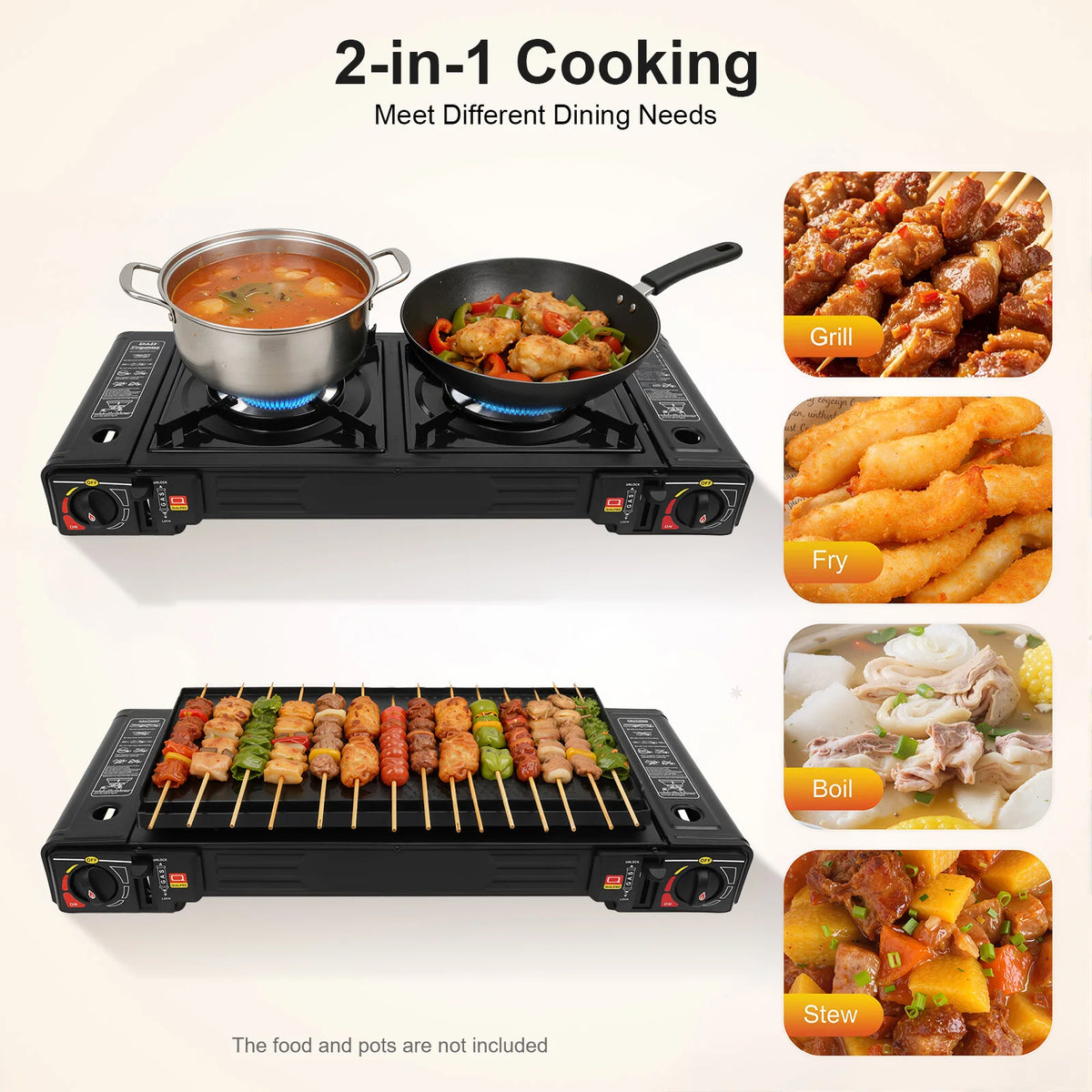 Two Burner Portable Camping Gas Stove With Push Ignition