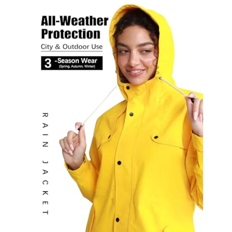 PITINAN Womens Lined Waterproof Hooded Rain Jacket