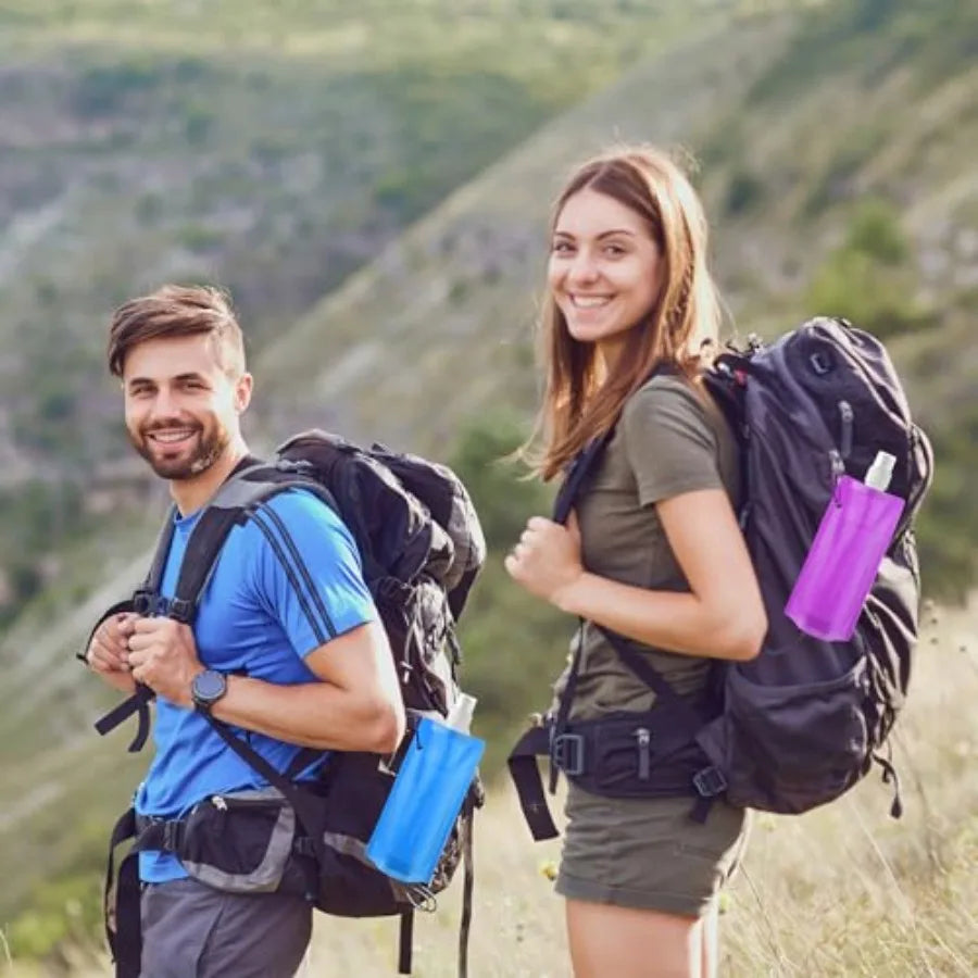 Reusable Collapsible Water Bottle With Carabiner And Strap