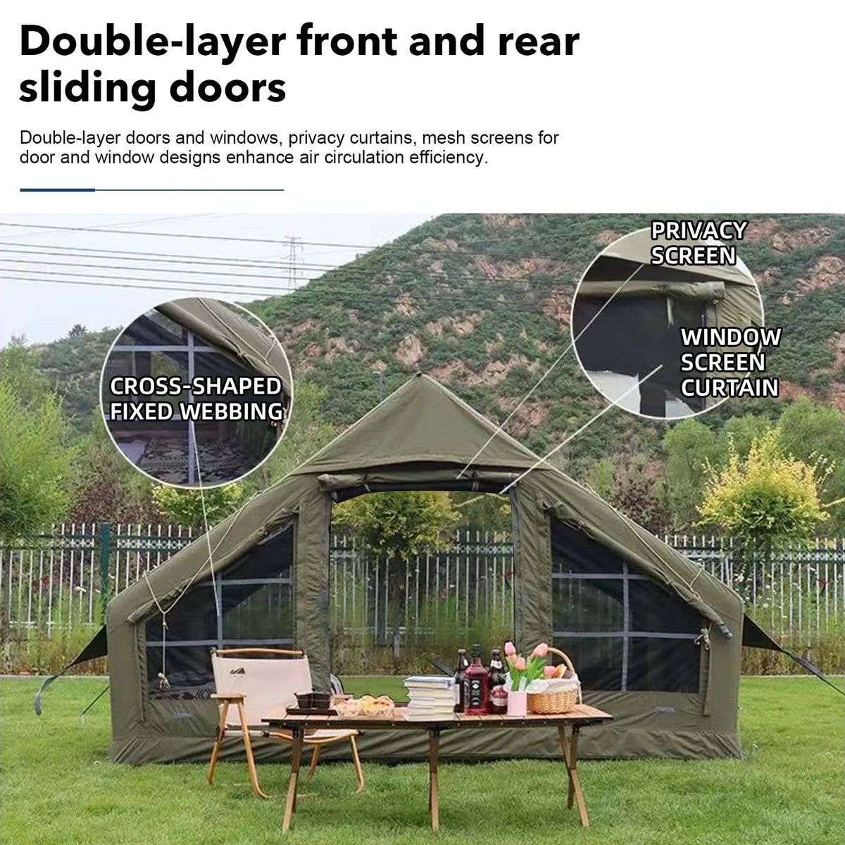 SENLEETO Inflatable Glamping Tent With Stove Jack And AC Vent