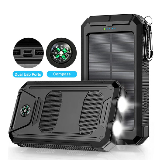 30000mAh Solar Power Bank Portable With Fast Charging Flashlight