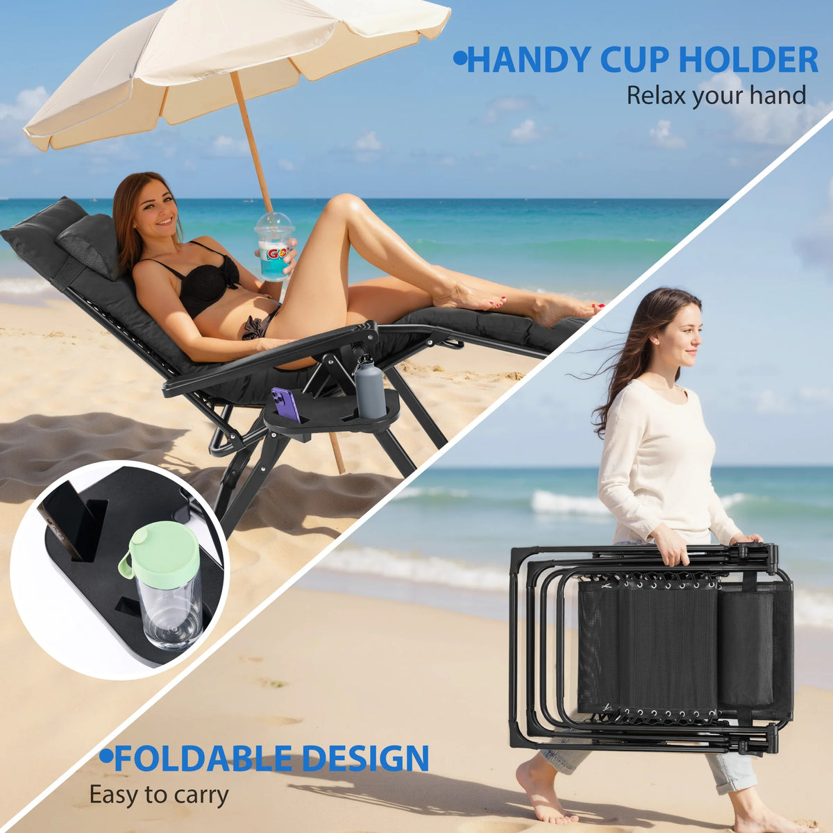 MCQ Zero Gravity Outdoor Folding Cushioned Lounge Chair