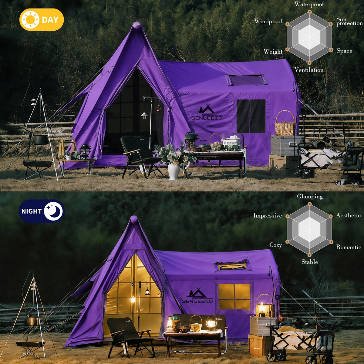 SENLEETO Inflatable Camping Tent With Stove Jack