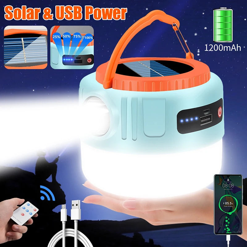 Waterproof Solar Camping Lantern with Remote Control and Power Bank