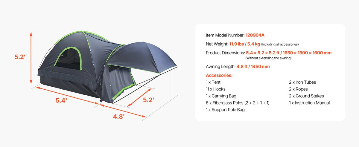 SucceBuy Waterproof Pickup Truck Bed Tent With Expandable Awning