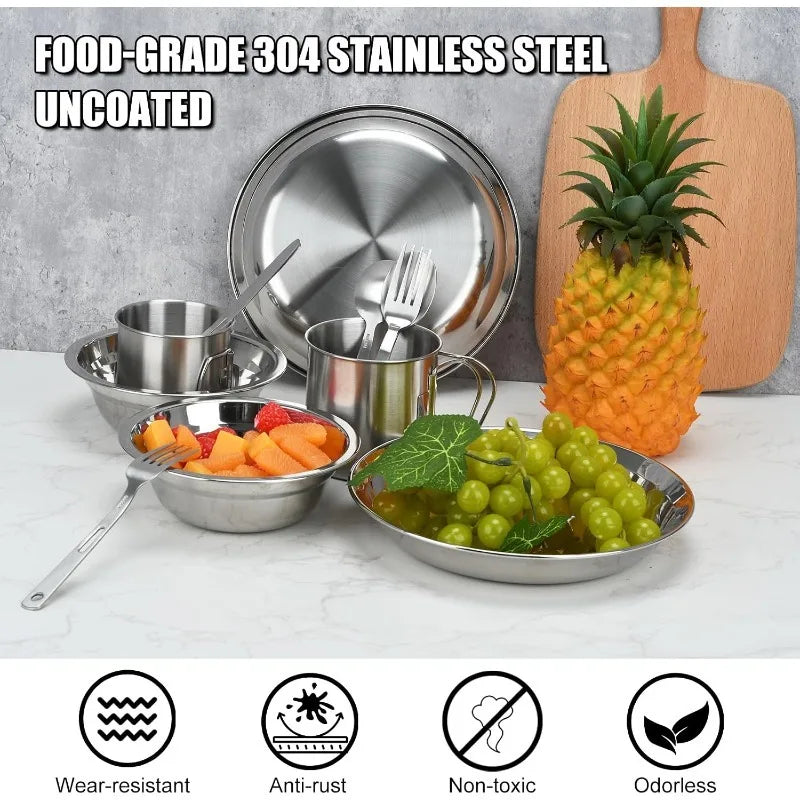 Reusable Stainless Steel Camping Plates And Insulated Bowls
