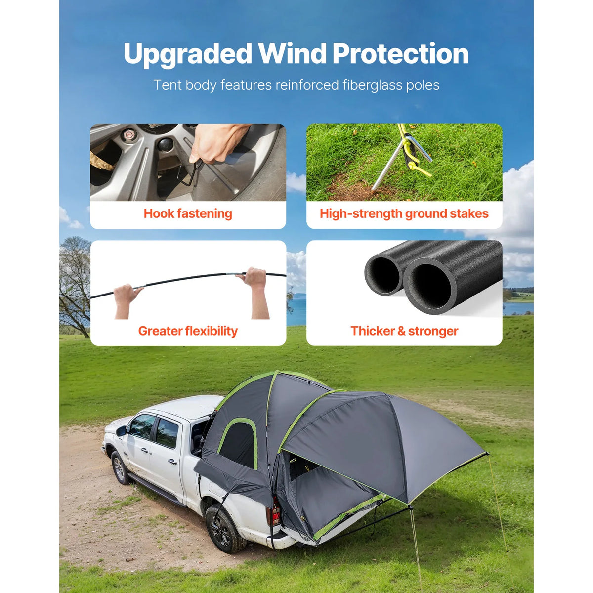 SucceBuy Waterproof Pickup Truck Bed Tent With Expandable Awning