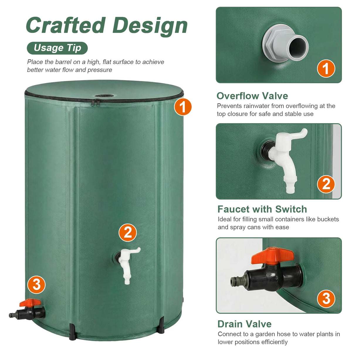 Collapsible Rain Barrel Water Storage Tank for Garden Irrigation