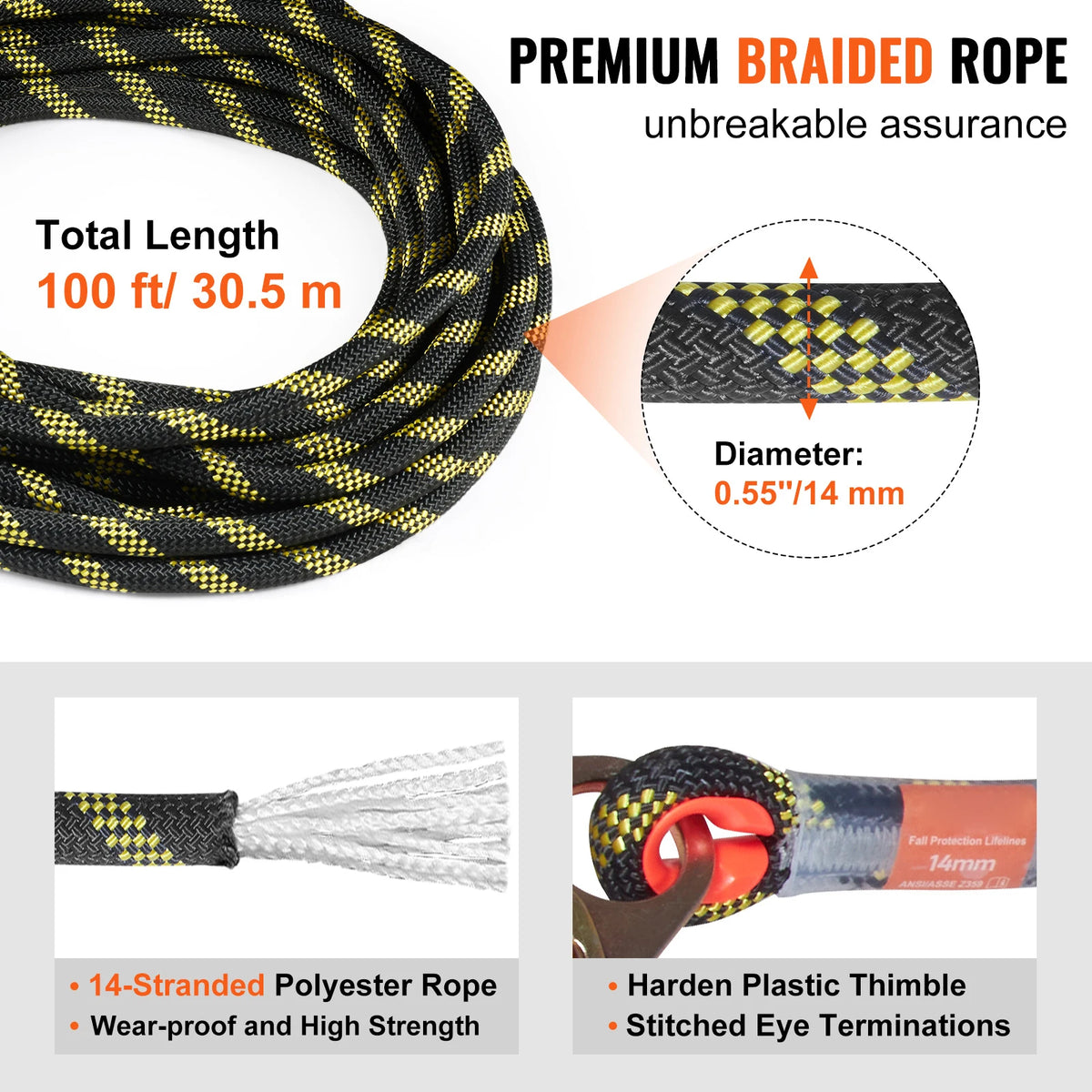 SucceBuy Vertical Lifeline Rope Assembly for Fall Protection