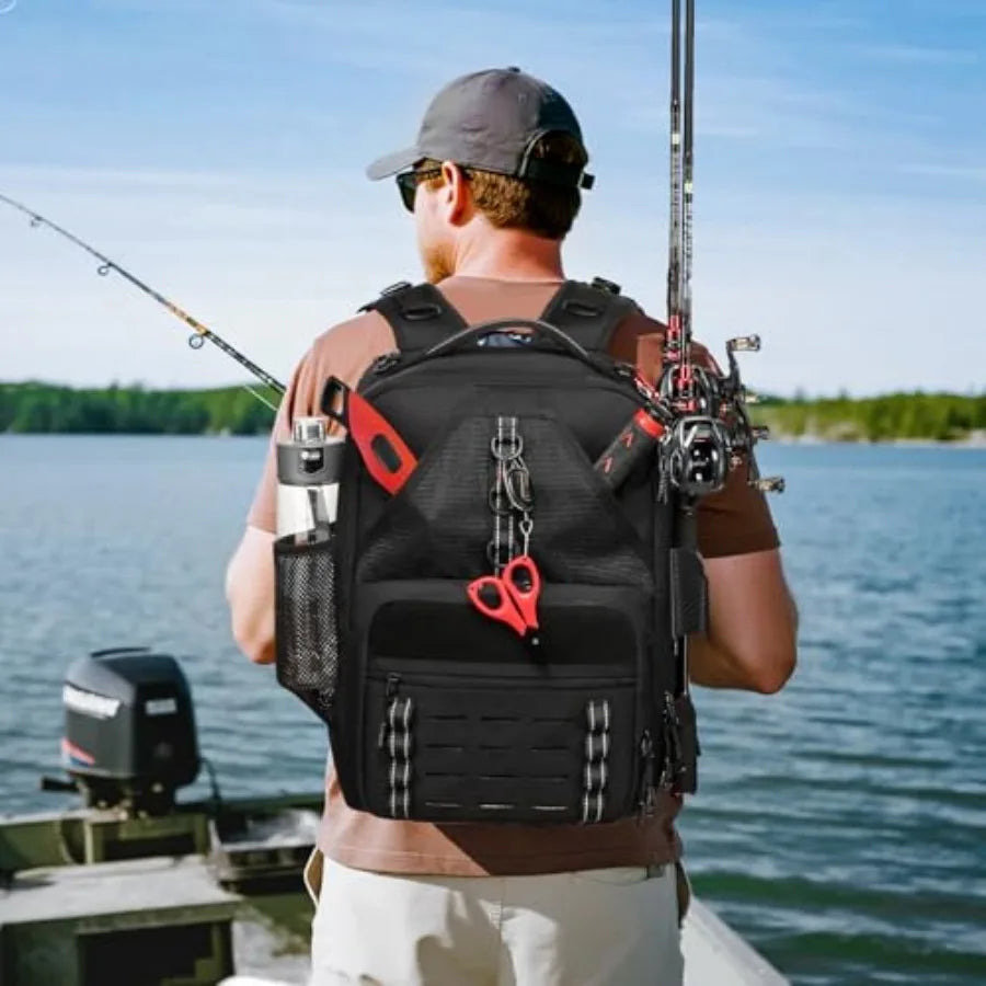 Fishing Tackle Backpack With Two Rod Holders