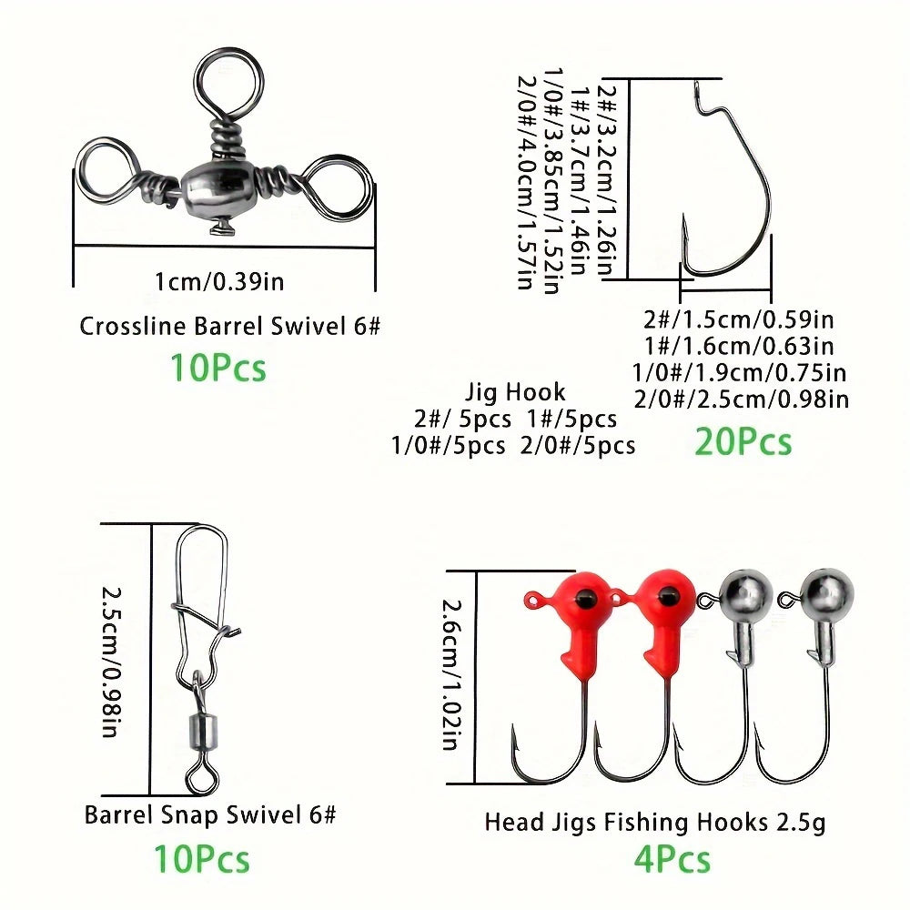Complete Fishing Tackle Kit With Hooks, Bait And Sinkers