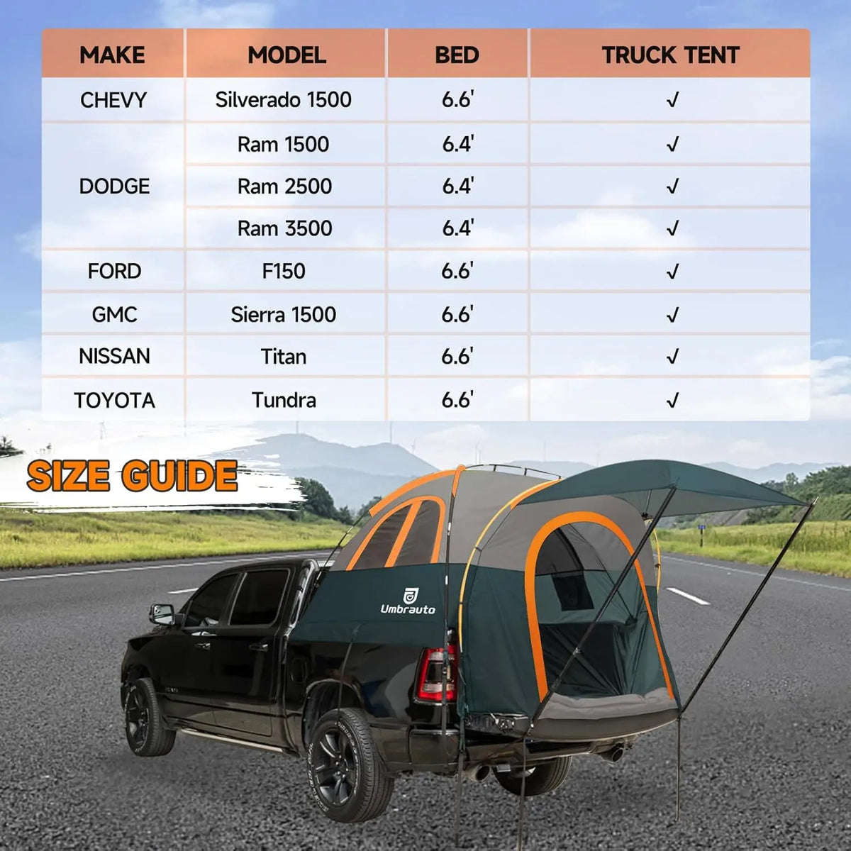 Umbrauto Waterproof Truck Bed Tent With Awning For Pickup Trucks