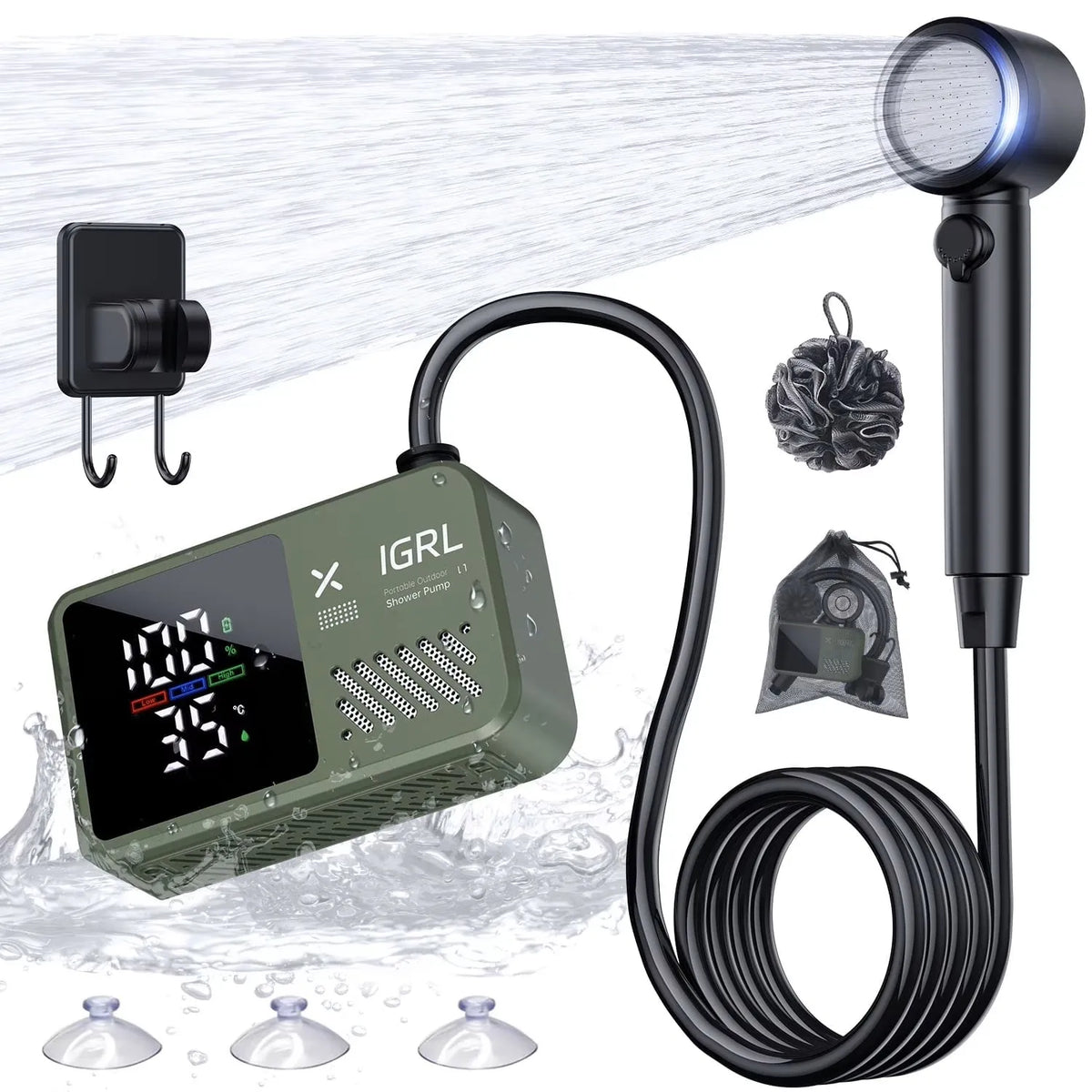 Portable Camping Shower With Rechargeable Pump And Four Spray Modes
