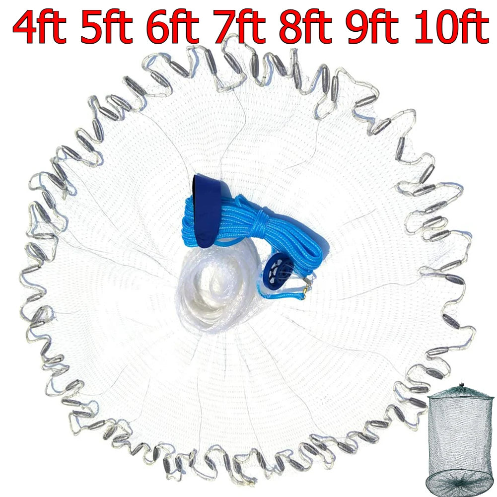 Heavy Duty Fishing Cast Net with Zinc Sinkers for Bait