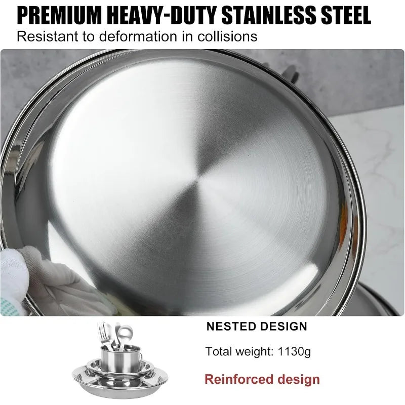 Reusable Stainless Steel Camping Plates And Insulated Bowls