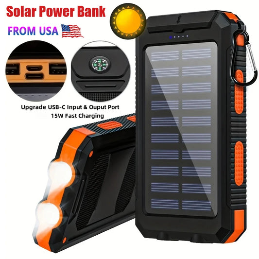 Portable Solar Power Bank 10000Mah With Leds And Digital Display