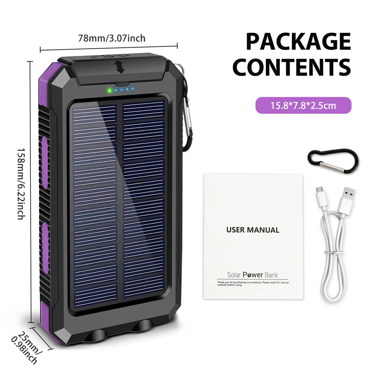 30000mAh Solar Power Bank Portable With Fast Charging Flashlight