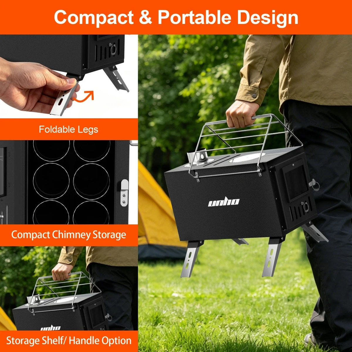 Portable Wood Burning Tent Stove With Stainless Steel Chimney Pipes