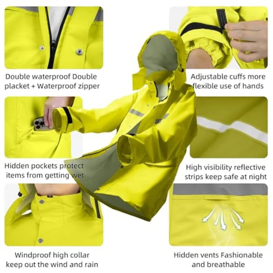 Breathable Waterproof Rain Suit Jacket And Trouser Set With Hood