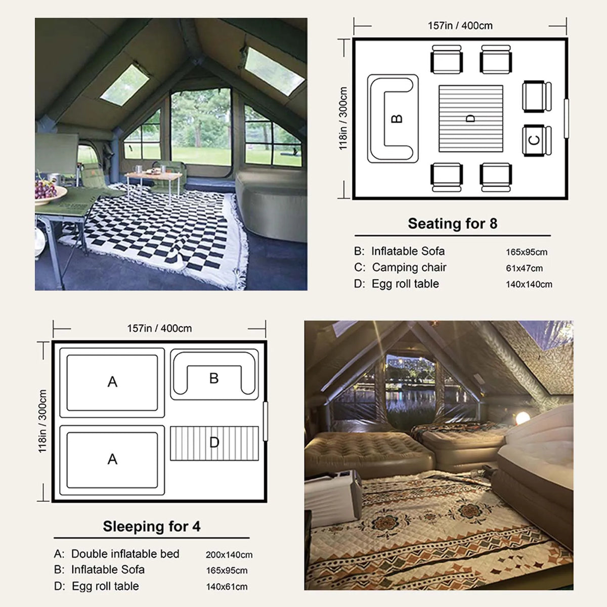 SENLEETO Inflatable Glamping Tent With Stove Jack And AC Vent