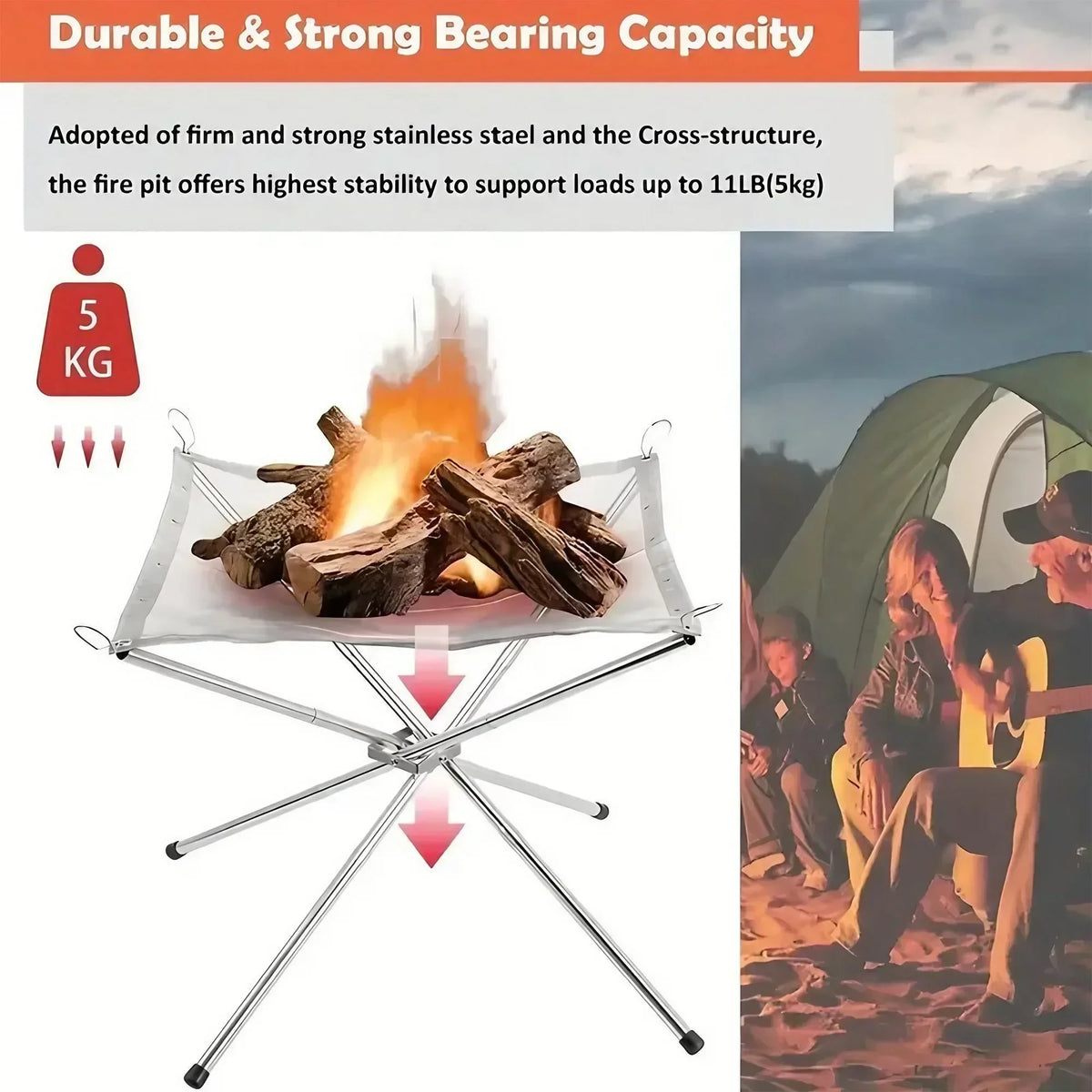 Portable Folding Stainless Steel Mesh Wood Burning Fire Pit