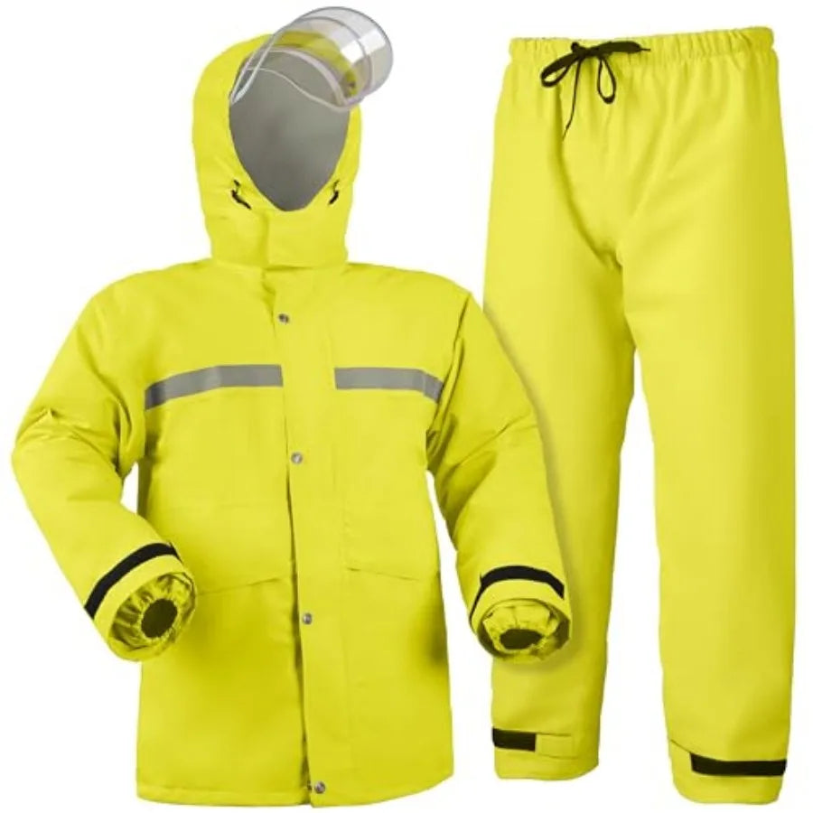 Breathable Waterproof Rain Suit Jacket And Trouser Set With Hood