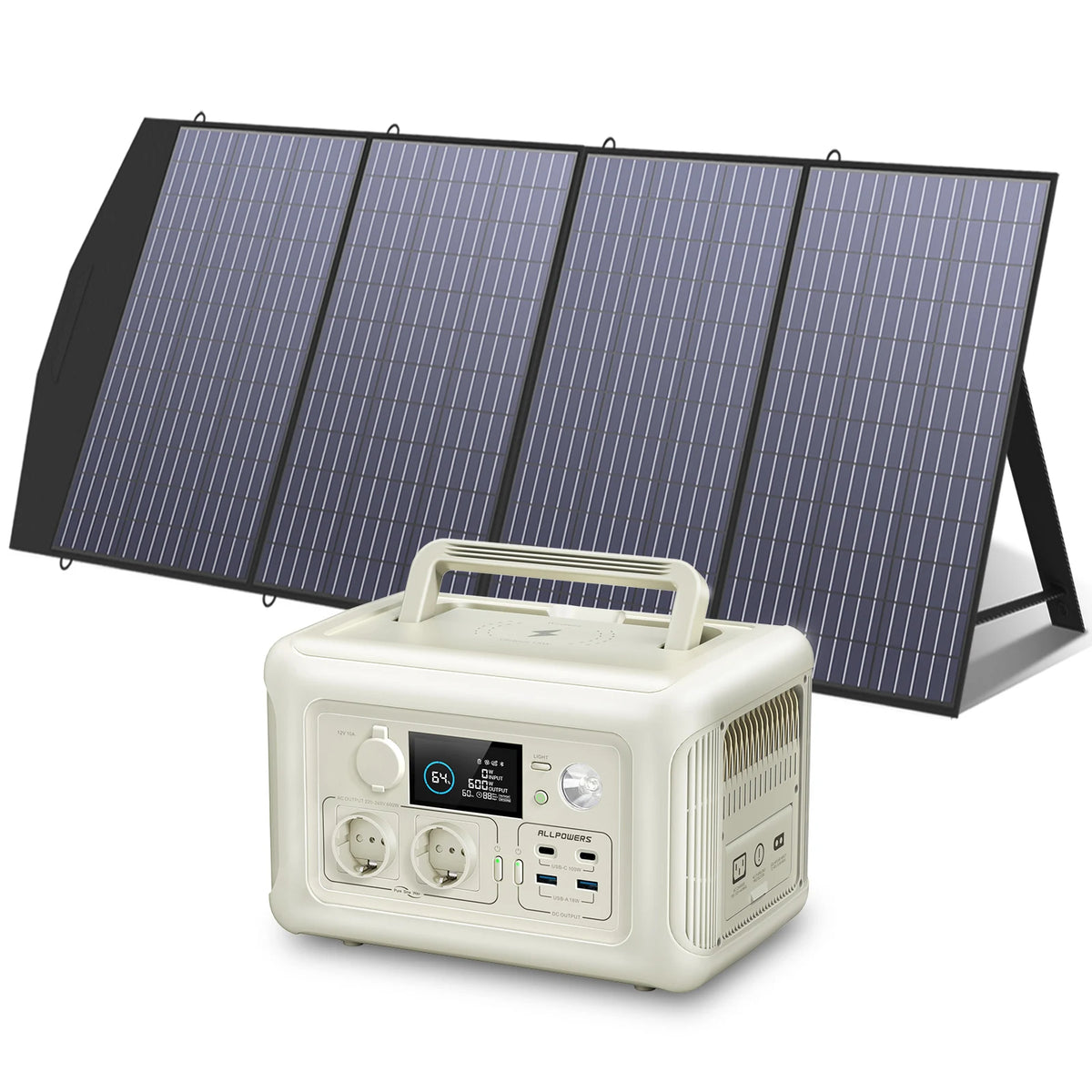 Allpowers Portable Solar Panel Kit With 600W LiFePO4 Power Station