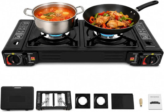 Portable Two Burner Gas Camping Stove With Piezo Ignition