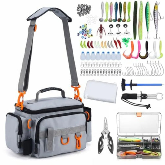 Waterproof Polyester Fishing Tackle Bag With Padded Strap And Lures