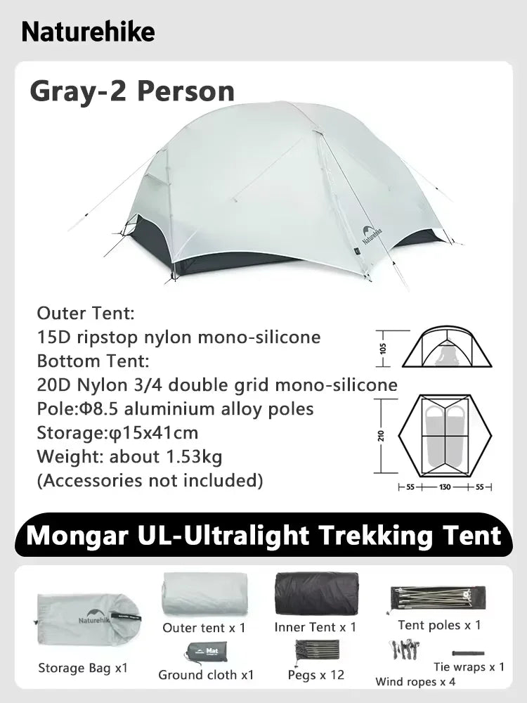 Naturehike Mongar Ultralight Backpacking Tent Waterproof Hiking Shelter