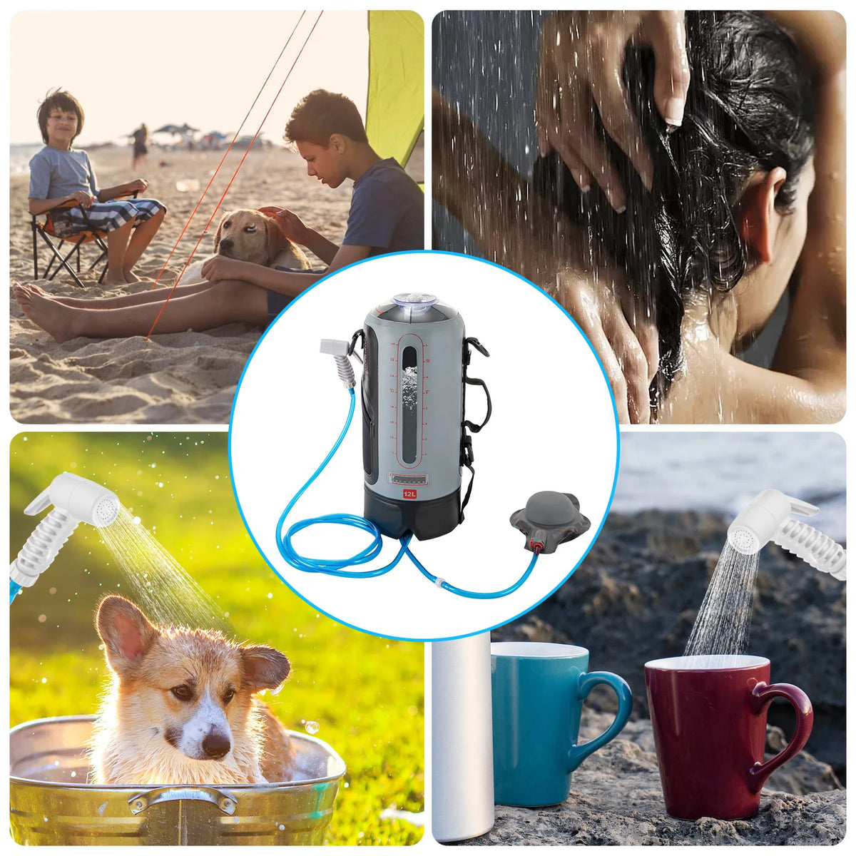 Portable Solar Camping Shower With Pump And Removable Hose